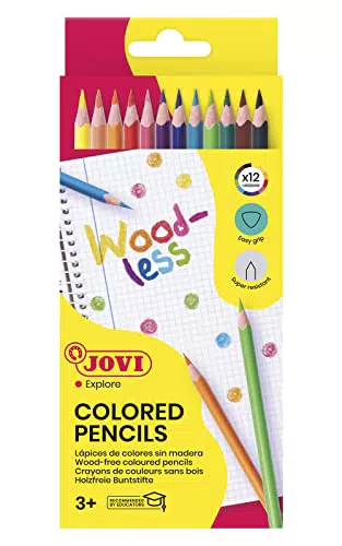 Jovi - Matite colorate senza legno, Astuccio da 12 matite triangolari senza legno