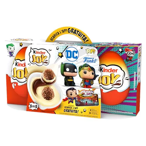 Kinder Joy, Set di 3 Uova con Sorpresa, Due Croccanti Waferini Dentro a un Doppio Strato di Crema al Latte e Crema al Cacao
