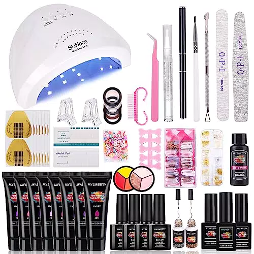 Kit Ricostruzione Unghie, MYSWEETY Kit Unghie Gel Completo 48W UV Lampada Set Unghie Acrigel per unghie con 8 Polygel Unghie