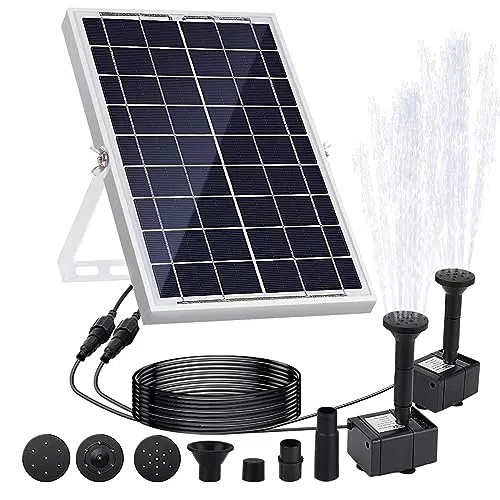 LEDGLE Fontana solare con 2 pompe, Pompa ad Acqua 5W