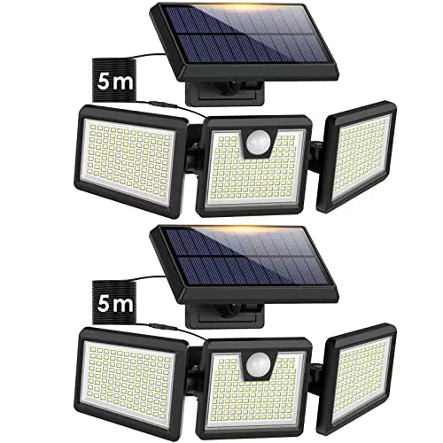 Lampada Solare da Esterno con Sensore di Movimento, 2 pezzi, nero