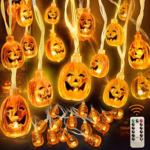 Luci Halloween Zucca 4.5M 40LED, Catene Luminose con 8 Modalità e Telecomando