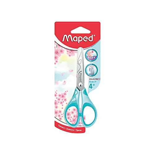 Maped - Forbici Sensoft 13 Cm con anelli flessibili ed ergonomia 3D - Forbici dai 4 anni - Per asilo e elemtari - Punta arrotondata per una massima sicurezza - Colori pastello casuali