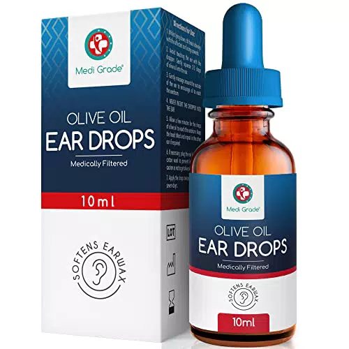 Medi Grade Gocce Auricolari all’Olio Oliva 100% Puro per Pulizia Orecchie Olio per Rimozione Tappi di Cerume in Boccetta da 10 ml Ammorbidisce e Rimuove i Tappi Orecchie Sollievo Rapido…