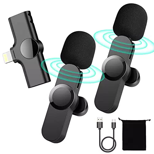 Microfono Wireless Lavalier per iPhone, 2, 4GHz Mini Microfoni per Smartphone Cellulare Professionali