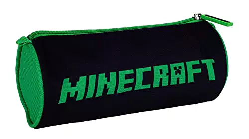Minecrat - Astuccio portamatite rotondo, colore nero/verde