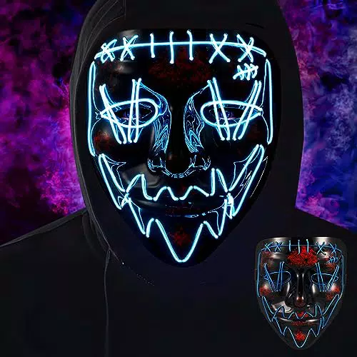 Mkitnvy Maschera di Halloween, LED Maschera, Maschera di Purge a LED 3 Modalità di Illuminazione