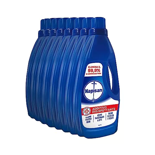 Napisan Additivo Disinfettante Lavatrice, Confezione da 8x1 Litri di Liquido Disinfettante per Lavatrice