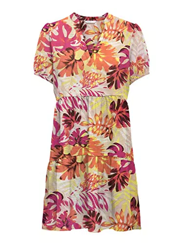 ONLY Onlnova Life S/S Thea Dress Ptm Vestito, Sabbia sbiancata/AOP: 397 Volte