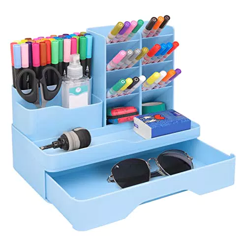 Owelth Portapenne da Scrivania con Cassetto, 5 Pezzi Porta Penne Rosa in Plastica