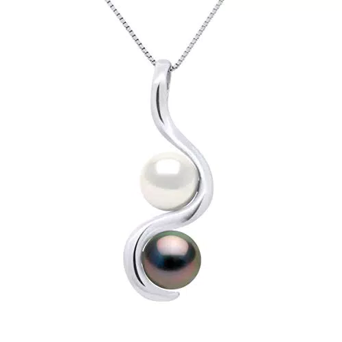 PEARLS & COLORS - Collana Vere Perle Coltivate di Tahiti e Acqua Dolce Rotonde 8-9 mm - Qualità A + - Argento 925 - Gioiello da Donna