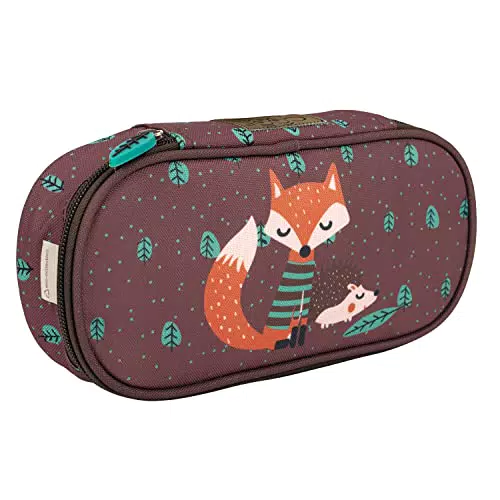 PERLETTI Astuccio Ecologico Bambina Bambino Volpe e Riccio - Astuccio Piccolo con Cerniera Materiale Riciclato - Porta Penne Matite Asilo Scuola Elementare Pratico Resistente - 5x22x10 cm