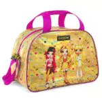 PERLETTI Borsone Palestra Rainbow High Sfondo Olografico Oro e Viola - Borsa Viaggio con Stampa Ruby Sunny Poppy con Glitter - Sacca Sportiva per Danza Piscina Viaggi e Tempo Libero - 28x41x21 cm