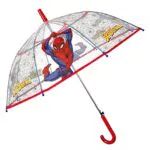 PERLETTI Ombrello Trasparente Spiderman Bambino con Ragnatele - Ombrellino Lungo Cupola Bimbo dai 5 ai 7 Anni Apertura Automatica - Ombrello Antivento per Bambini - Diametro 74 cm
