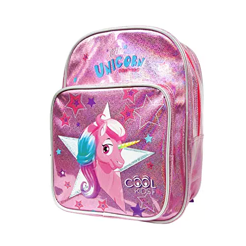 PERLETTI Zaino Unicorno Bambina 2/5 Anni con Tasca Frontale Bordi Riflettenti - Zainetto Asilo Bimba con Stampa Olografica - Borsa Scuola Materna Bambina Compatta Pratica e Capiente - 31x23x13 cm