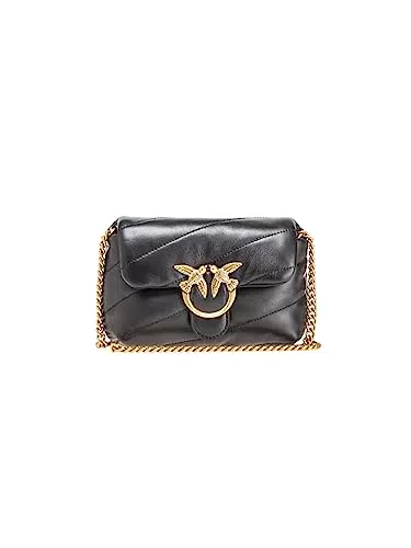 Pinko Love Baby Puff C Sheep Nappa, Borsa Donna, Z99Q Nero-Antique Gold