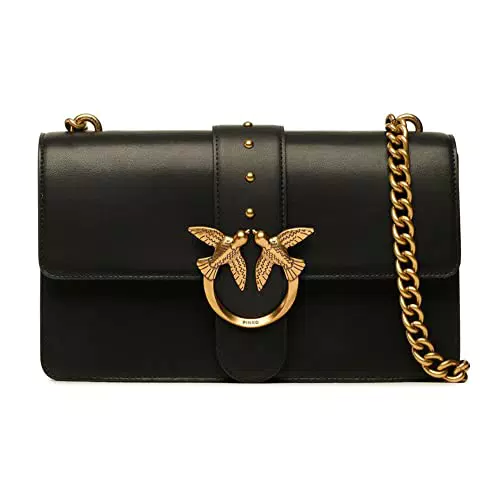 Pinko Love One Classic C Vitello Seta, Borsa Donna, Z99Q Nero-Antique Gold