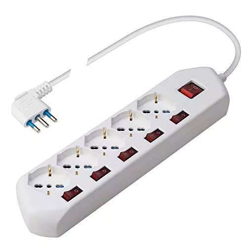 Poly Pool PP2509 Multiswitch Multipresa con 5 Prese Pluristandard 5 Interruttori Singoli per Ogni Presa - Cavo di Alimentazione da 1