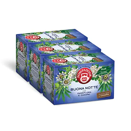 Pompadour, Tisana Buona Notte Plus, 54 Filtri, con Passiflora e Canapa