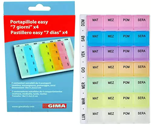 Portapillole settimanale, con 7 moduli estraibili di colori differenti