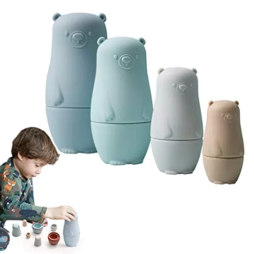 Matrioska in silicone, motivo orso, blu