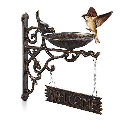 Relaxdays Abbeveratoio per Uccelli in Ghisa, Targhetta “WELCOME”