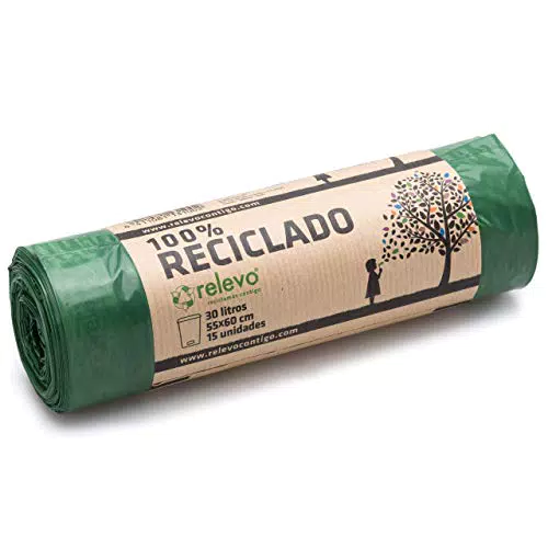 Relevo Sacchi Spazzatura 100% riciclati, 30 litri, 15 unità