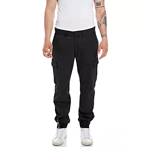 REPLAY Pantaloni Uomo in Cotone Comfort, Nero, W34 x L32