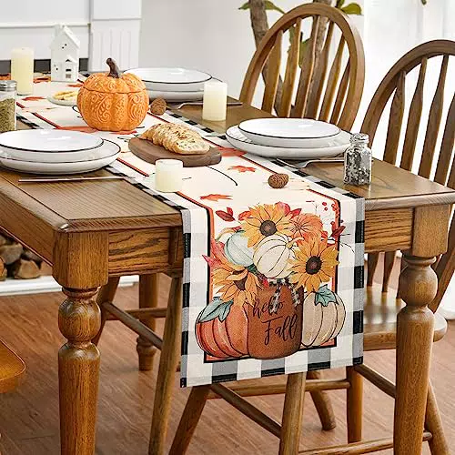Runner Tavola Moderno 33 x 183 cm Tavolo da Tavolo Autunnale Girasoli Zucca Motivo Runner Tavolo Lavabile Lino Autunno Decorazioni per Tavolo da Pranzo/Cucina/Ristorante/Banchetto/Festa