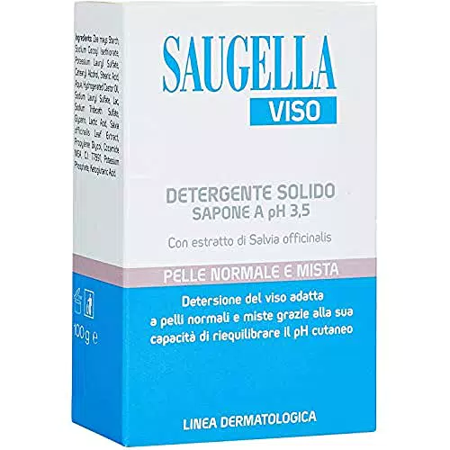 Saugella Viso pH 3.5 detergente con estratti di Salvia per pelli normali e miste per riequilibrare il pH cutaneo 100g