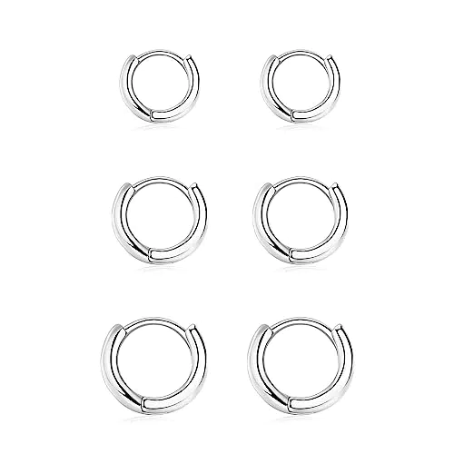 Set 3 Paia Orecchini Cerchio Piccoli Argento 925 per Donna