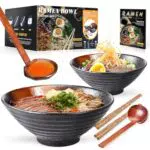 Set Ciotola Ramen In Ceramica 2×1000ml 34oz Ciotola Di Pasta Giapponesi Con Bacchette E Cucchiaio 2 Set Da 6 Pezzi Per Spaghetti Zuppa Di Insalata Snack Bowl Regali Per Nuovi Uomini E Donne Di Casa