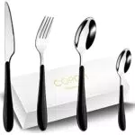 Set Posate da Posate Manico In Plastica 6 Persone, COPOTI 20 Pezzi Manico Nero Acciaio Inox Coltello Forchetta Cucchiaio Cena Set