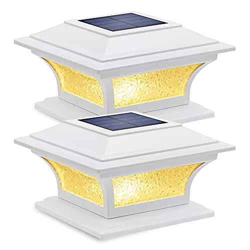 Siedinlar Lampione Solari da Giardino Esterno 2 modalità Luci LED Impermeabile per 4x4 5x5 6x6 Pali di legno Patio Giardino Decor Bianco 2 Pezzi