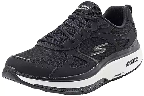 Skechers Go Walk Allenamento Walker, Sneaker Donna, Pelle Nera Tessuto Bianco