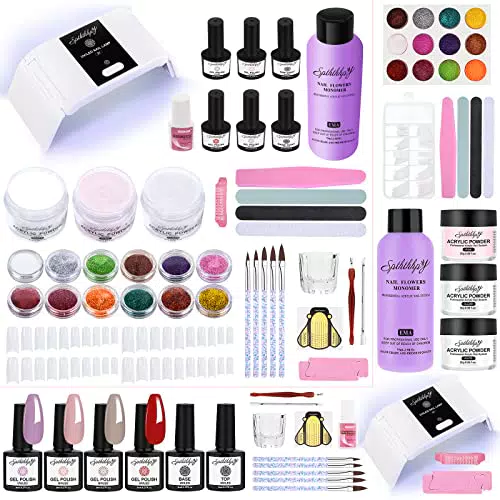 SPTHTHHPY Kit Semipermanente Unghie Completo Professionale in 4 Coloris Gel 36W LED Lampada Polveri e 75ML Liquidi Acrilici Unghie Finte Base e Top Coat Gli Strumenti Completo per Salone