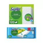 Swiffer Panni Catturapolvere, 120 Panni Microfibra Dry e 3 Panni Lavapavimenti