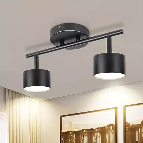 TaFiCo Lampada Faretti da Soffitto Orientabili Nero - GX53 Faretti Soffitto con 2 Faretti - Plafoniera LED - Applique Faretto Parete Industriale per Camera Cucina