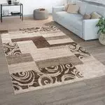 Tappeto Salotto Pelo Corto Vintage Motivo Moderno Geometrico Marrone Beige