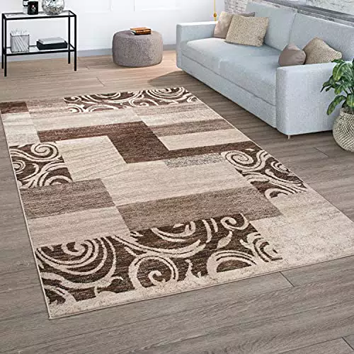 Tappeto Salotto Pelo Corto Vintage Motivo Moderno Geometrico Marrone Beige