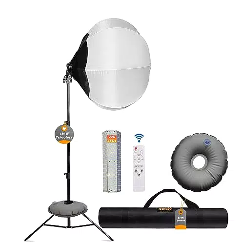TECDIGBO 150W LED Lantern Softbox, φ65cm Photography Video Lighting Kit，720 LEDs Tricolor Continuous Light，Dimmable 3000K-6500K CRI 98+