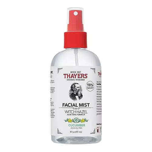 Thayers Lozione Nebbia Viso Delicata Amamelide Cetriolo con Aloe Vera Biologica - luminosità restringe pori - cruelty-free - alcool-free - vegan - 98% ingredienti naturali - 237ml