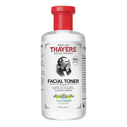 Thayers Lozione Tonica Viso Delicata Amamelide Cetriolo con Aloe Vera Biologica - luminosità restringe pori - cruelty-free - alcool-free - vegan - 98% ingredienti naturali - testato dermatologicamente - 355ml