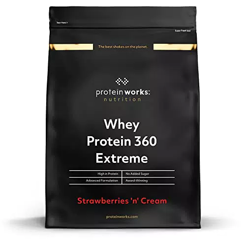 The Protein Works - Proteine Whey 360 ​​Extreme in Polvere - Panna e Fragole - Frullato Ad Alto Contenuto Proteico - Con Glutammina