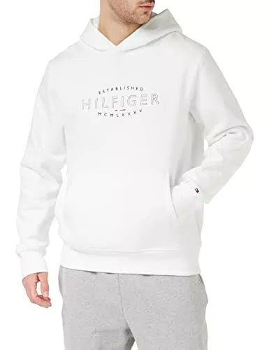 Tommy Hilfiger Felpa Uomo Curve Logo con Cappuccio, Bianco