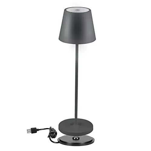 V-TAC Lampada da Tavolo senza Fili LED Dimmerabile con Comandi Touch Lampada Grigia Wireless per Uso Interno ed Esterno IP54 da Casa o Ristorante Batteria 4400 mAh Luce 3000K Bianca Calda 2W
