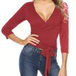 Wayleb Maglietta Donna T-Shirt Donna Maniche Camicetta V Profondo Sexy Bluse Canotta da Donna con Design Incrociato Casuale