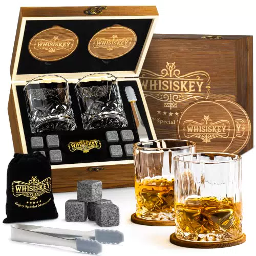Whisiskey - Set di Bicchieri da whisky - Set di Accessori per Whisky - Regalo Uomo - Set Include 2 Bicchieri in Vetro