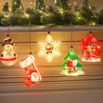 WWSUNNY Luci Albero di Natale da Appendere 3D, Luci Decorative della Novità di Natale Luce di Buon Natale Pupazzo di Neve per Interno Finestre Sentiero Patio Decorazione Camera
