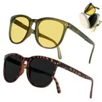 2 PCS Occhiali da sole ovali retrò per uomo donna, Occhiali da Sole Occhiali da Sole Polarizzati Pieghevoli Montatura Leggera TR90 con Custodia Per Gli Occhiali Portatile per Guidare